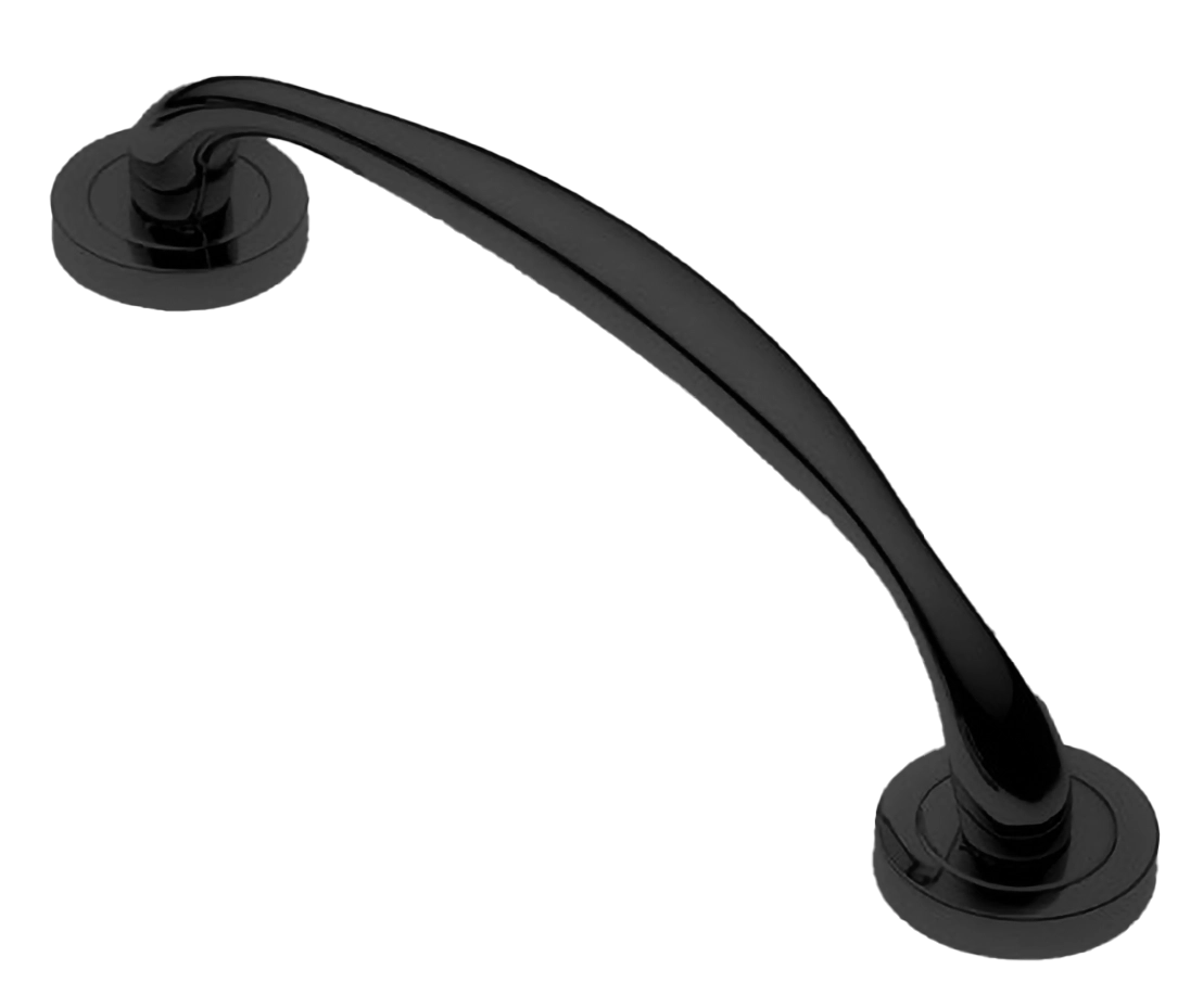 Ручка-скоба дверная LEON PH NERO на круглой розетке, цвет черный, латунь фото купить Актобе (Актюбинск)