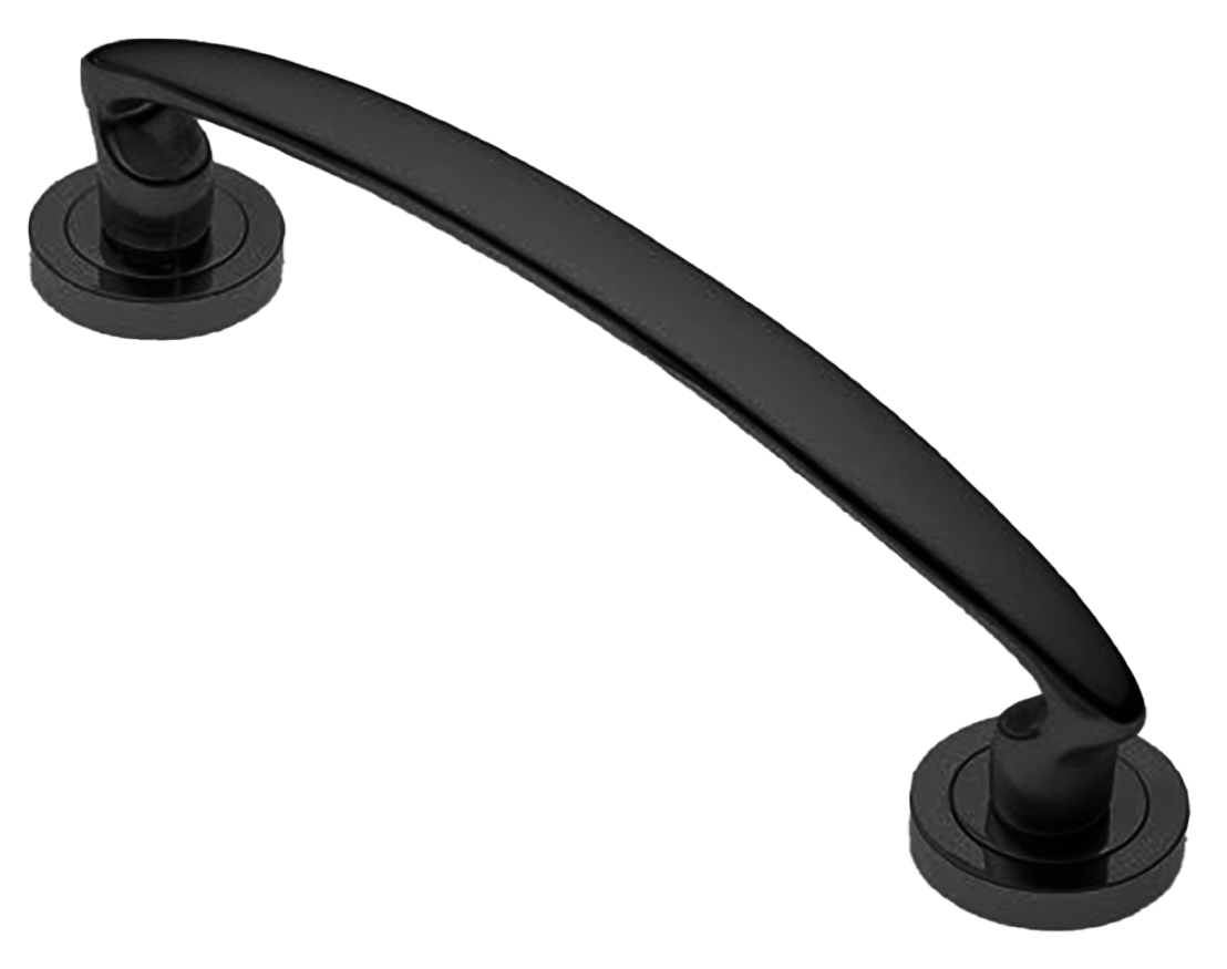 Ручка-скоба дверная FLAMINGO PH NERO на круглой розетке, цвет черный, латунь фото купить Актобе (Актюбинск)