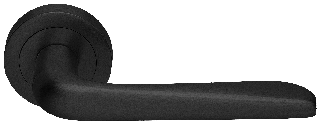 Ручка дверная PETRA R2 NERO раздельная на круглой розетке, цвет черный, латунь фото купить Актобе (Актюбинск)