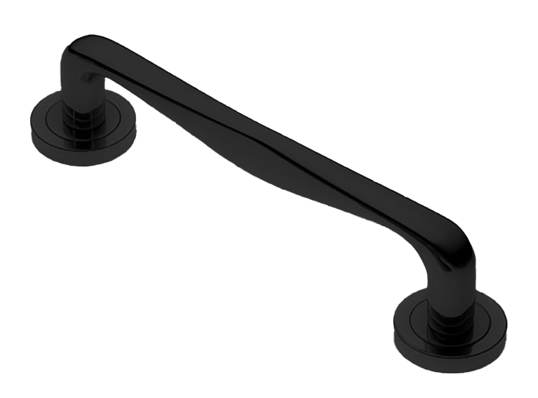 Ручка-скоба дверная PETRA PH NERO на круглой розетке, цвет черный, латунь фото купить Актобе (Актюбинск)