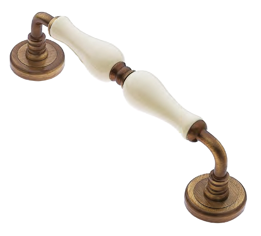 Ручка-скоба дверная Ручка-скоба дверная CERAMICA PH OBR/CHAMP на круглой розетке, цвет бронза/шампань, латунь фото купить Актобе (Актюбинск)