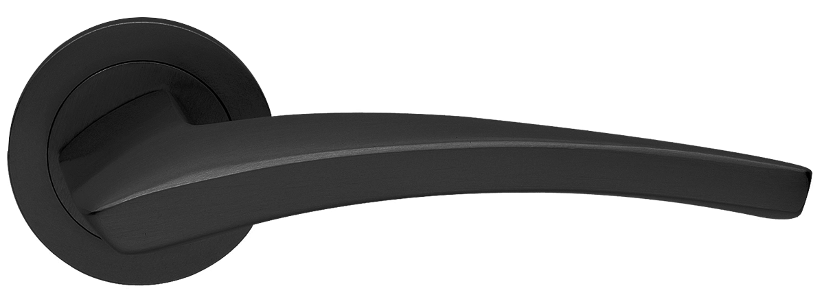 Ручка дверная WIND R2 NERO раздельная на круглой розетке, цвет черный, латунь фото купить в Актобе