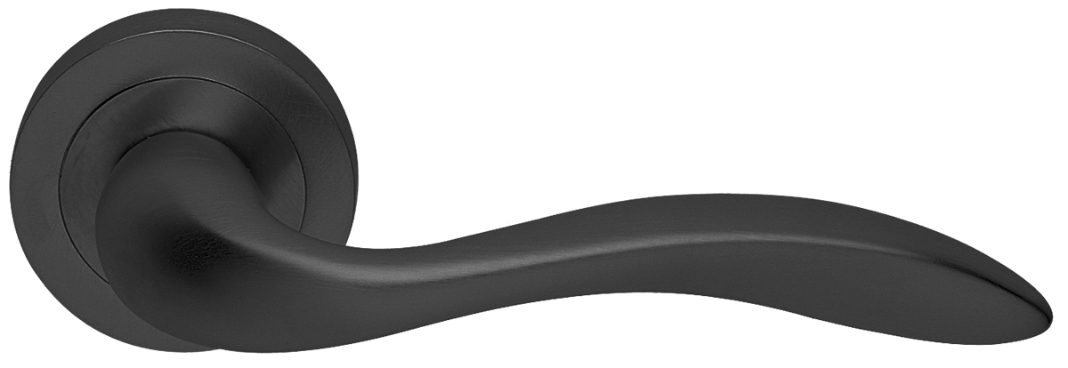 Ручка дверная LEON R2 NERO раздельная на круглой розетке, цвет черный, латунь фото купить в Актобе