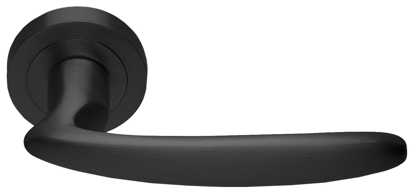 Ручка дверная FLAMINGO R2 NERO раздельная на круглой розетке, цвет черный, латунь фото купить в Актобе