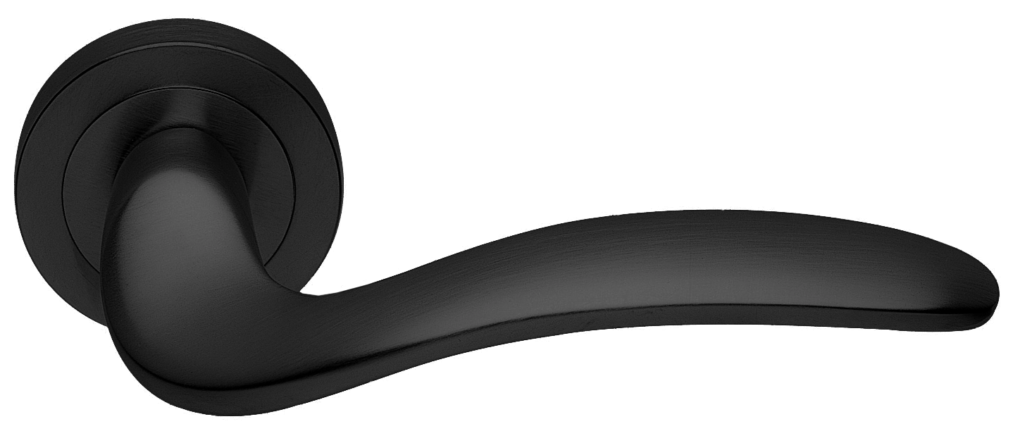 Ручка дверная COBRA R2 NERO раздельная на круглой розетке, цвет черный, латунь фото купить в Актобе