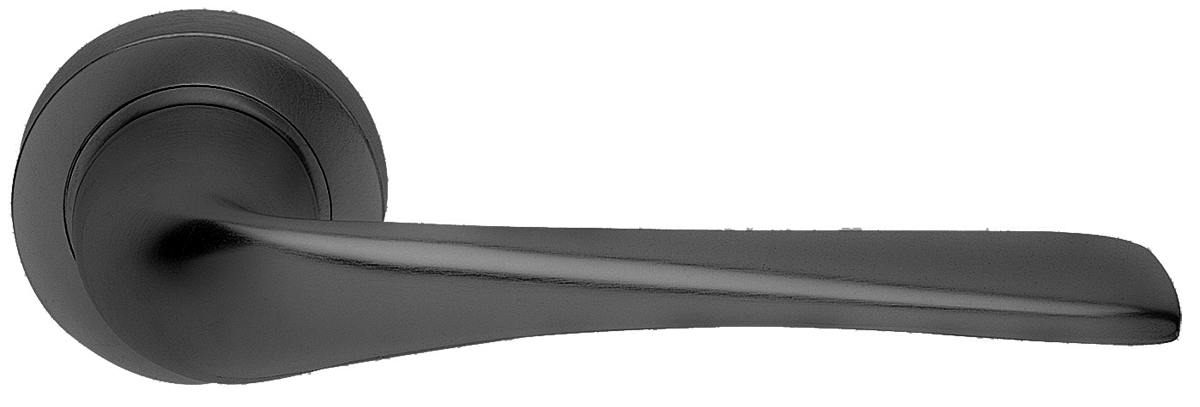 Ручка дверная LE MANS R2 NERO раздельная на круглой розетке, цвет черный, латунь фото купить в Актобе