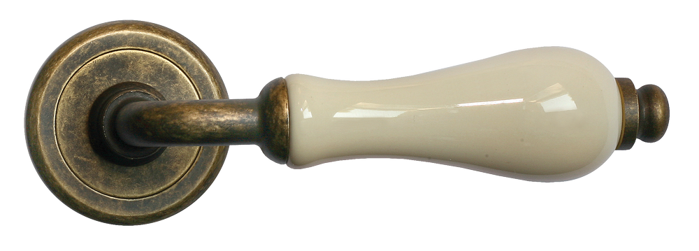 Ручка дверная CERAMICA R4 OBR/CHAMP раздельная на круглой розетке, цвет - бронза/шампань, латунь фото купить в Актобе