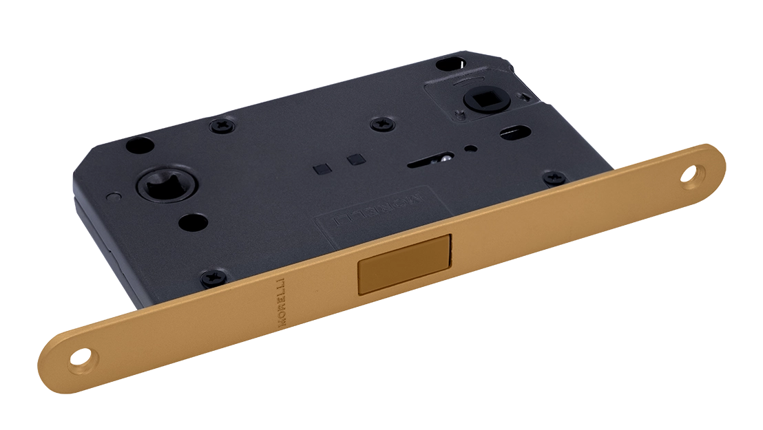 Защелка межкомнатная M1895 FTG с ответной планкой, магнитная сантехническая, цвет матовое итальянское золото фото купить Актобе (Актюбинск)