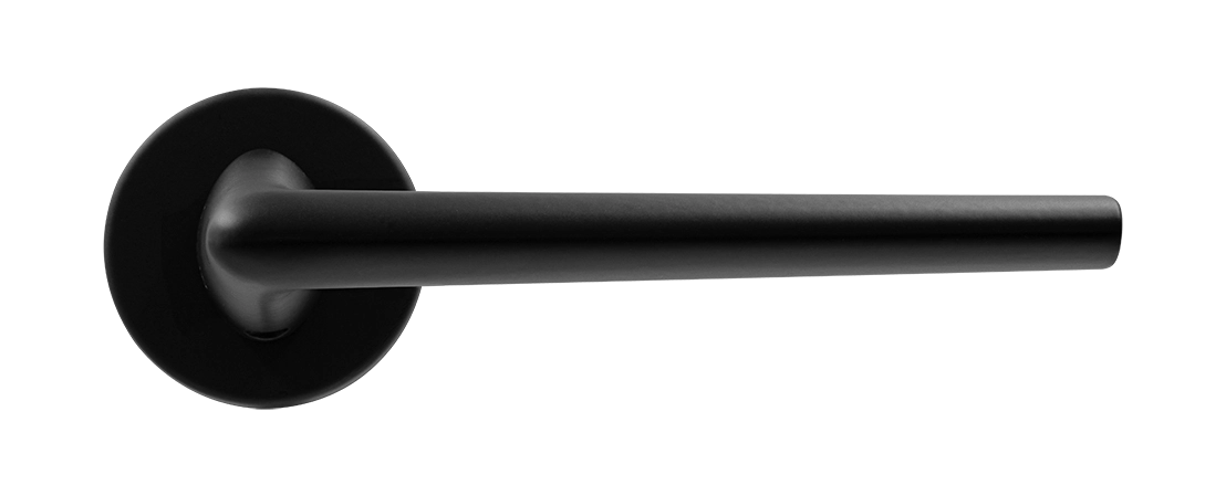 Ручка дверная THE FORCE R5 NERO-ST на круглой розетке, цвет черный soft-touch, ЦАМ фото купить в Актобе
