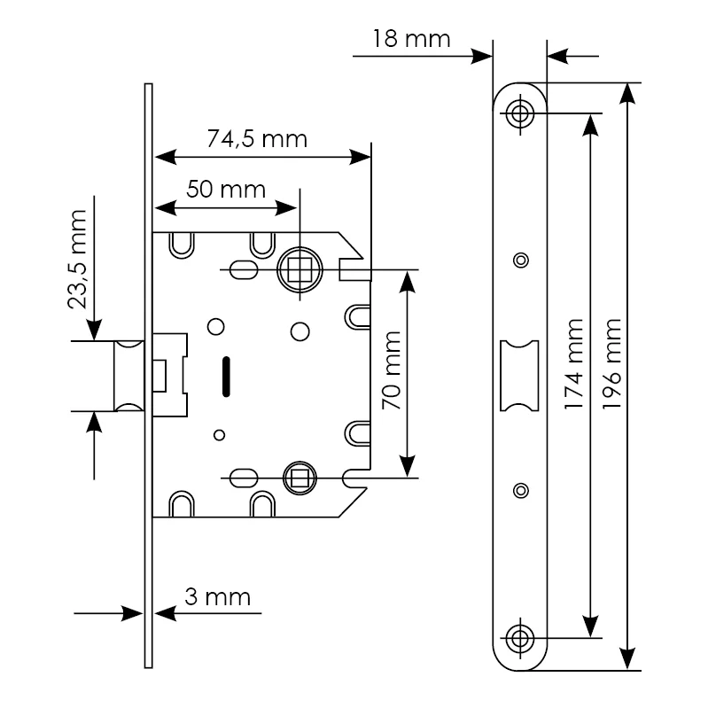 Защелка межкомнатная 1870P SN -IND SP-1 с ответной планкой, бесшумная сантехническая, цвет никель фото купить в Актобе