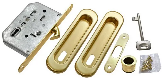 Комплект ручек для раздвижных дверей MHS150 L SG с замком, цвет мат.золото, ЦАМ фото купить Актобе (Актюбинск)