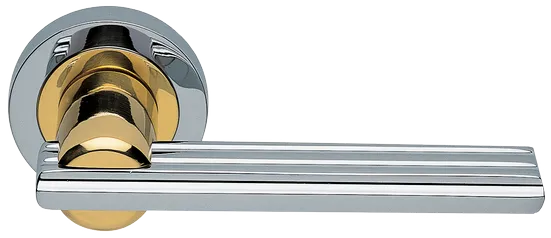 Ручка дверная ORCHIDEA R2 COT раздельная на круглой розетке, цвет глянцевый хром/золото, латунь фото купить Актобе (Актюбинск)