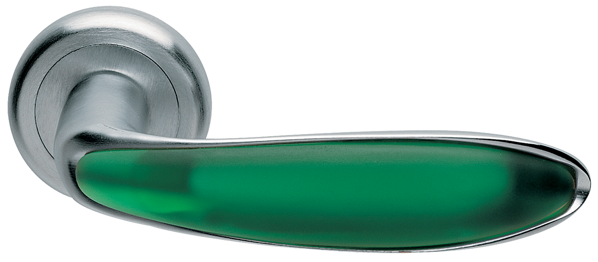 Ручка дверная MURANO R4 CSA/VERDE на круглом основании, цвет матовый хром/нефрит, латунь фото купить Актобе (Актюбинск)