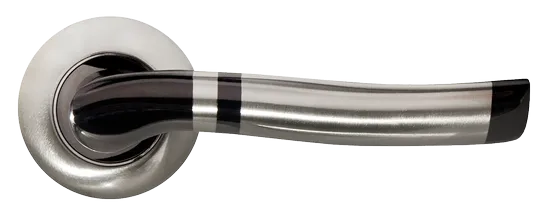 Ручка дверная ФОНТАН MH-04 SN/BN раздельная на круглой розетке, цвет бел.никель/черн. никель, ЦАМ фото купить в Актобе