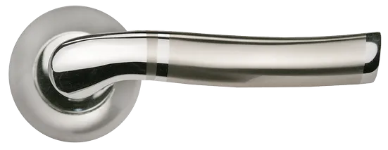 Ручка дверная ФОНТАН MH-04 SN/CP раздельная на круглой розетке, цвет бел. никель/хром, ЦАМ фото купить в Актобе
