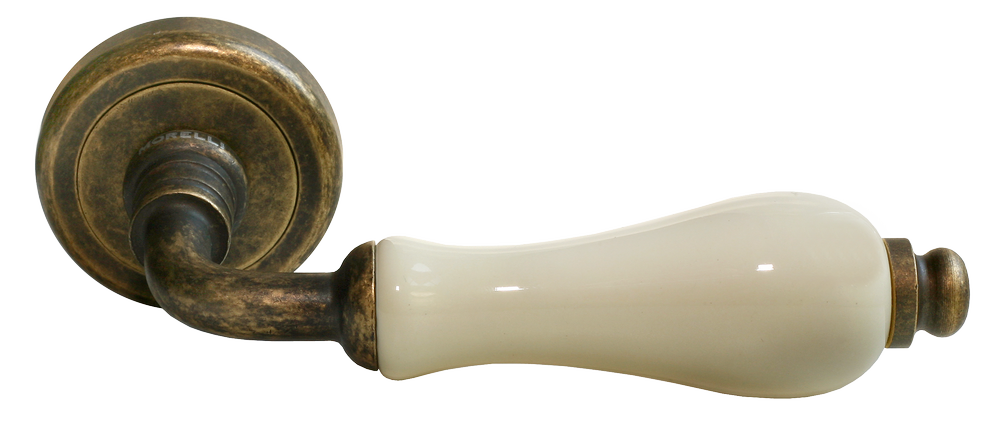 Ручка дверная CERAMICA CC-3 OBA/CHAMP раздельная на круглой розетке, цвет античная бронза/шампань, латунь фото купить Актобе (Актюбинск)
