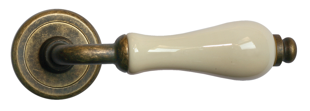 Ручка дверная CERAMICA CC-3 OBA/CHAMP раздельная на круглой розетке, цвет античная бронза/шампань, латунь фото купить в Актобе